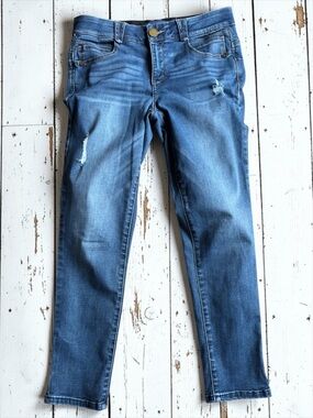 Democracy Ab Solution Jeans Size 6 Blue Distressed Skinny Stretch Mid Rise